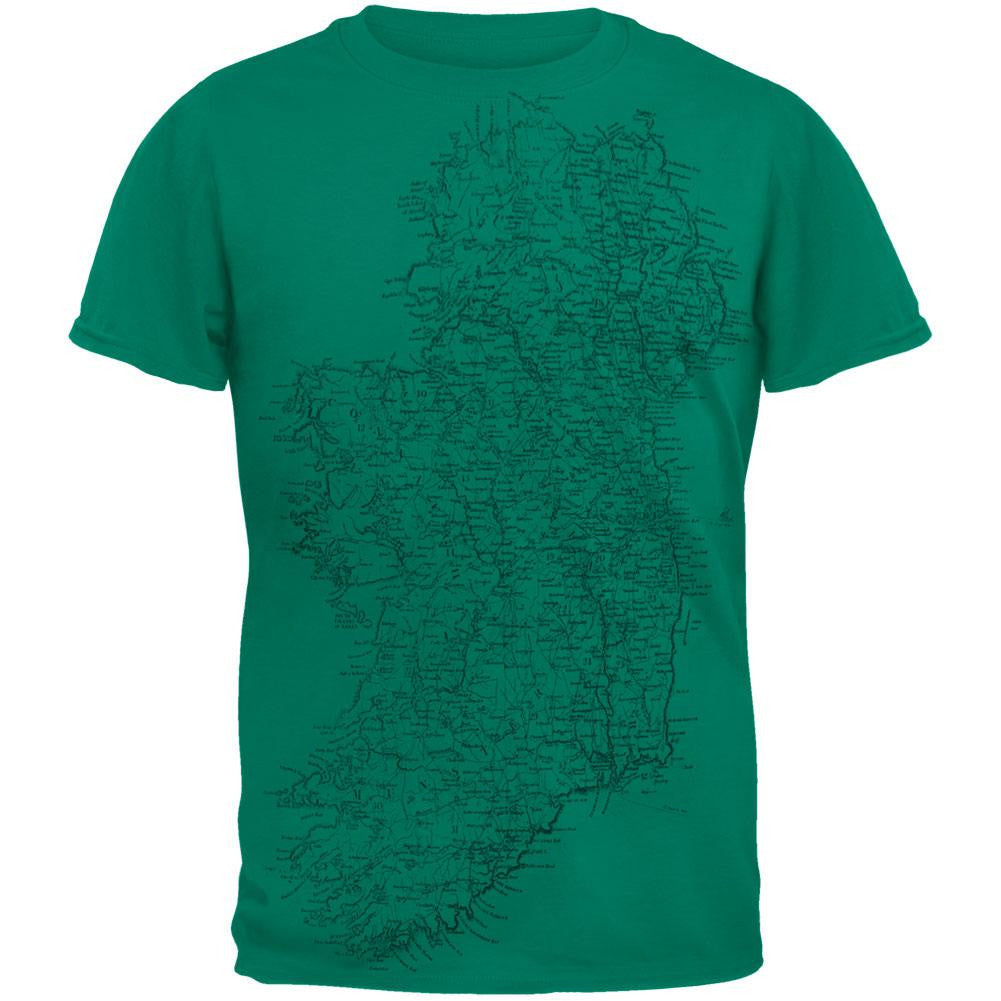 St Patricks Day Ancient Map of Ireland All Over Jade Green Adult T-Shirt Men's T-Shirts Old Glory 2XL Multi 