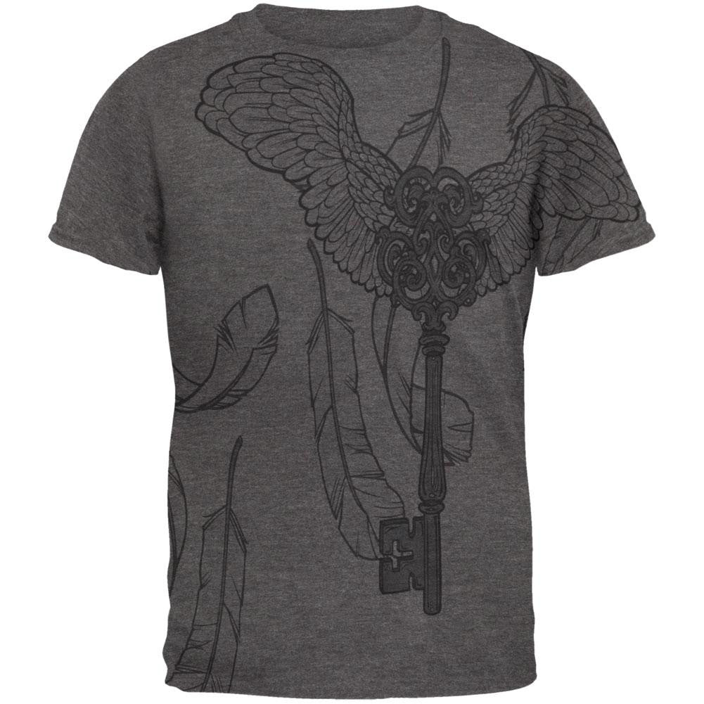 Winged Key All Over Dark Heather Soft Adult T-Shirt Men's T-Shirts Old Glory 2XL Grey 