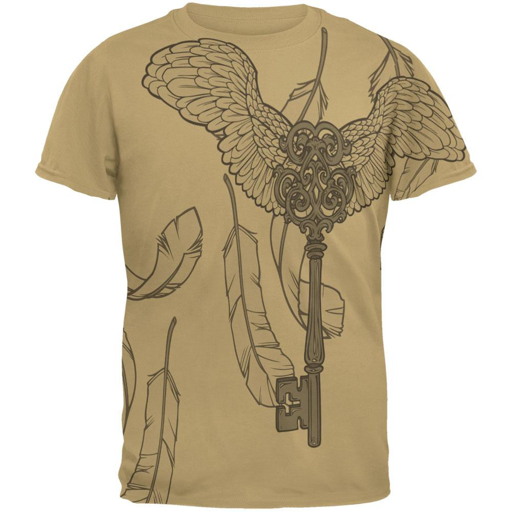 Winged Key All Over Tan Adult T-Shirt Men's T-Shirts Old Glory 2XL Beige 