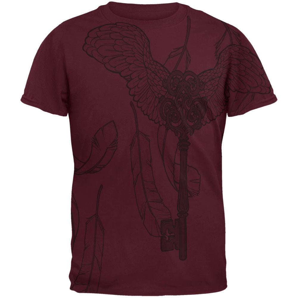 Winged Key All Over Maroon Adult T-Shirt Men's T-Shirts Old Glory 2XL Red 