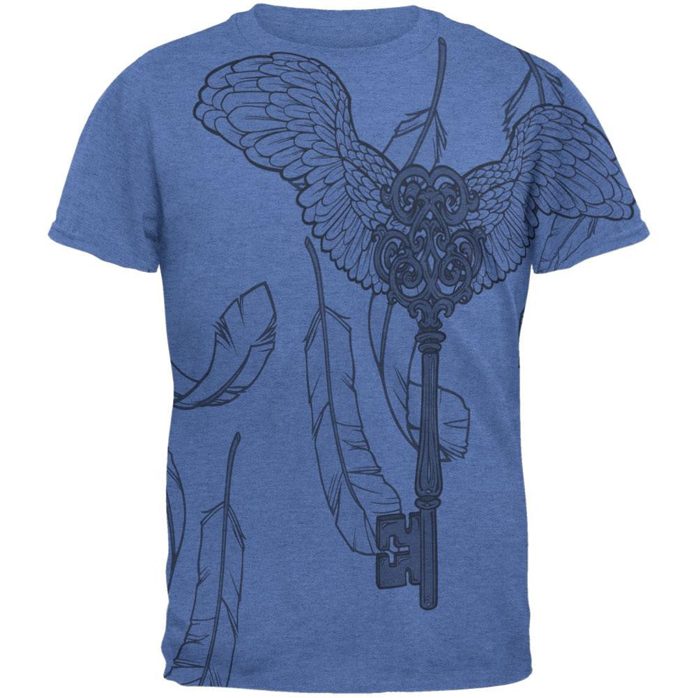 Winged Key All Over Heather Blue Adult T-Shirt Men's T-Shirts Old Glory 2XL Blue 