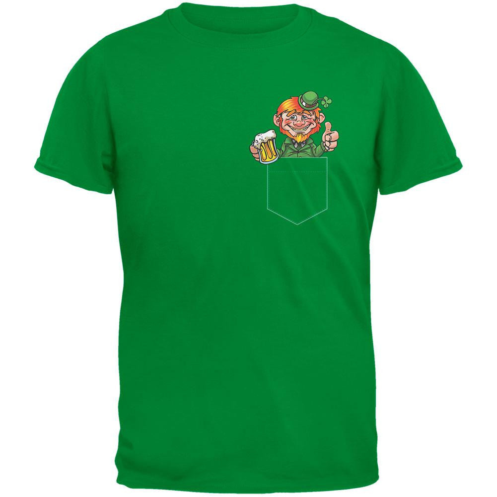 Pocket Leprechaun Irish Green Adult T-Shirt Men's T-Shirts Old Glory 2XL Green 