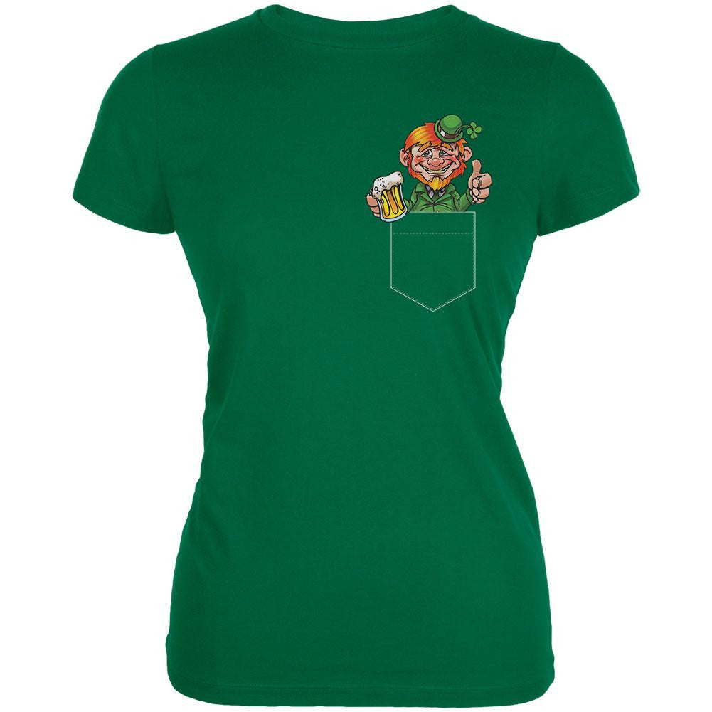 Pocket Leprechaun Kelly Green Juniors Soft T-Shirt Juniors T-Shirts Old Glory 2XL Green 