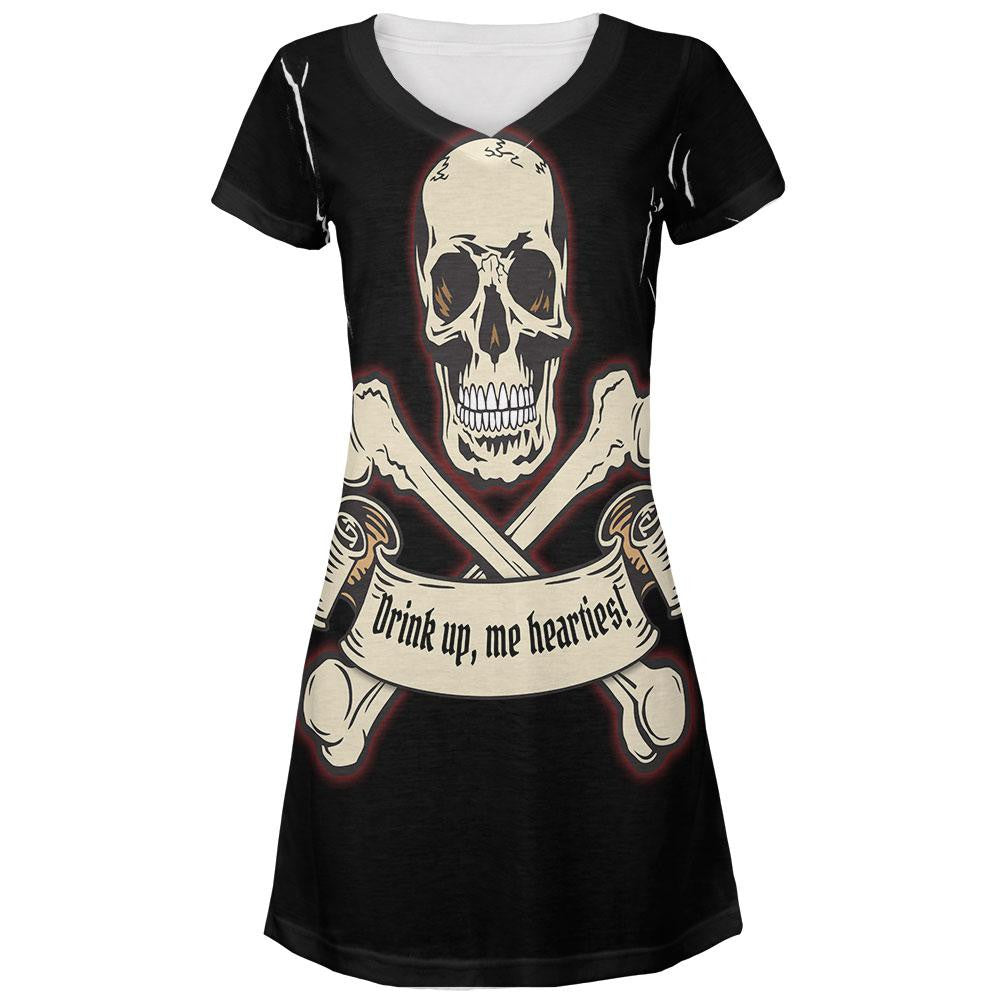 Drink Up Me Hearties All Over Juniors V-Neck Dress Juniors Dresses Old Glory SM Multi 