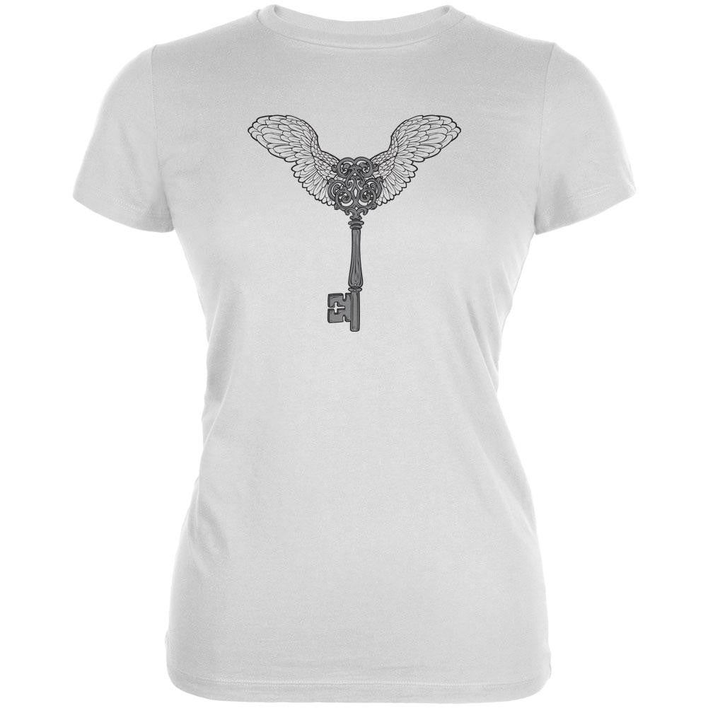 Winged Key White Juniors Soft T-Shirt Juniors T-Shirts Old Glory 2XL White 
