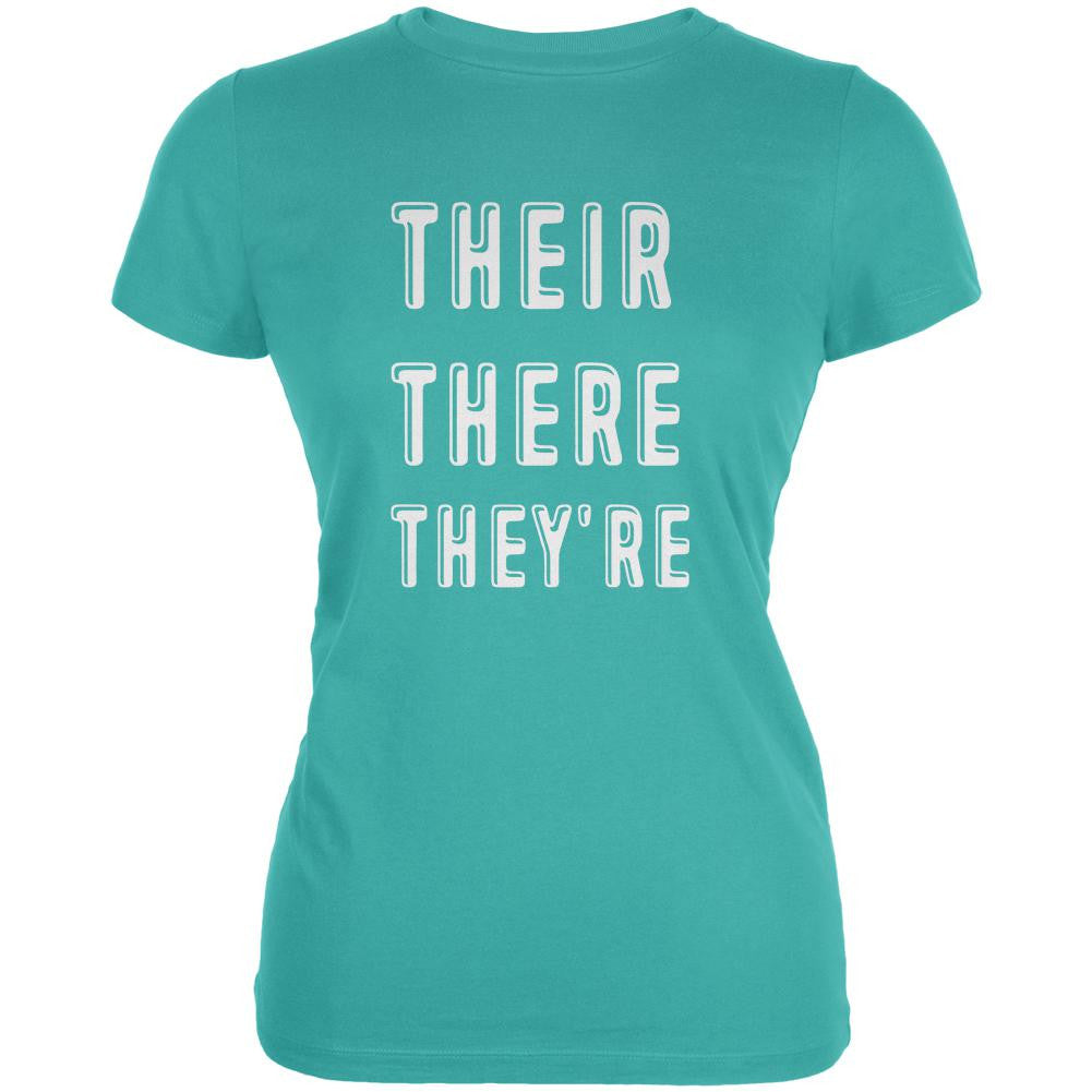 Their There They're Teal Juniors Soft T-Shirt Juniors T-Shirts Old Glory LG Green 