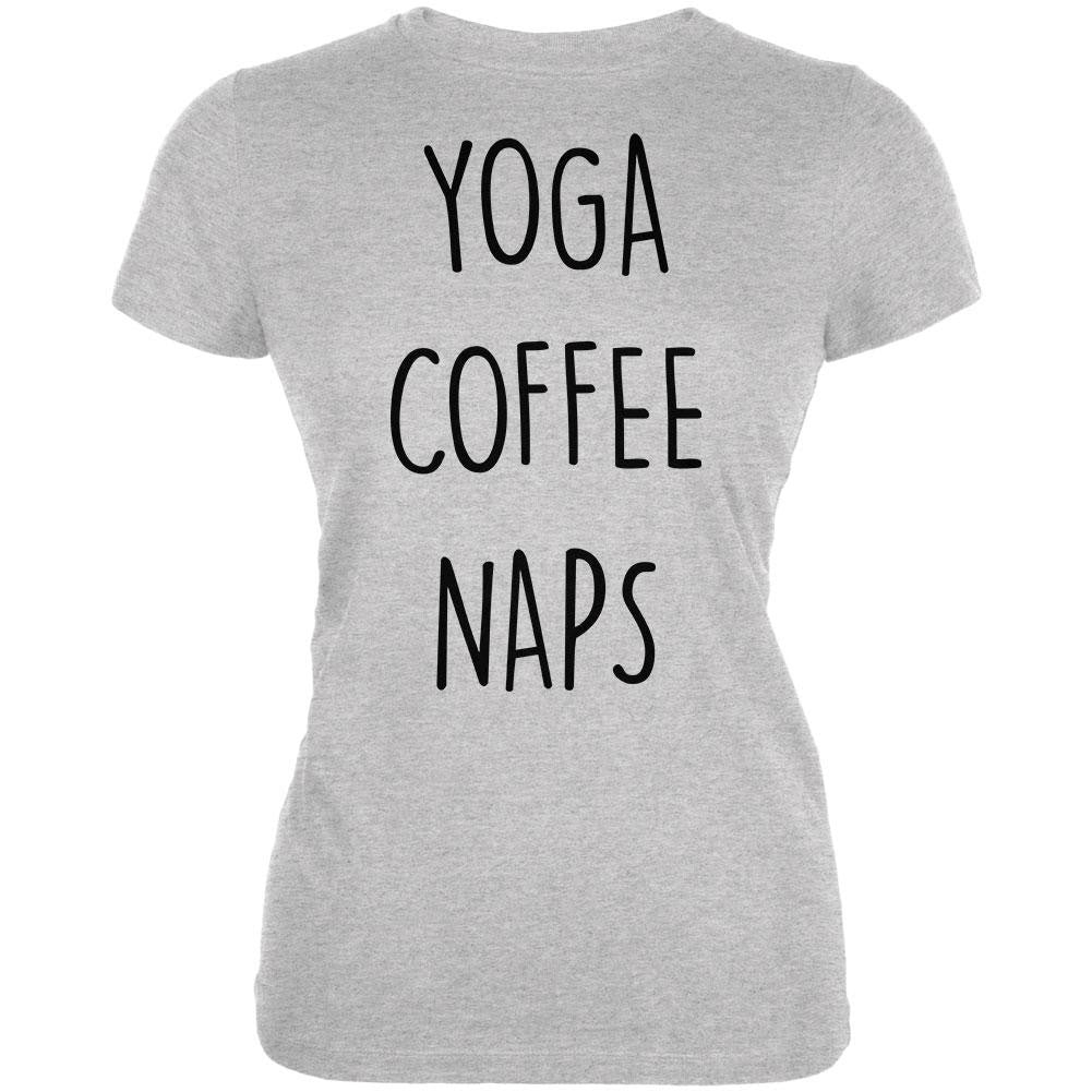 Yoga Coffee Naps Heather Grey Juniors Soft T-Shirt Juniors T-Shirts Old Glory 2XL Grey 