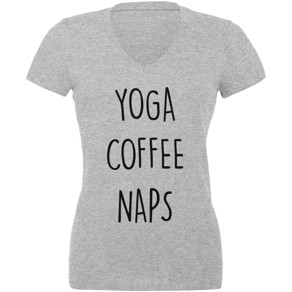 Yoga Coffee Naps Heather Juniors V-Neck T-Shirt Juniors V-Neck T-Shirts Old Glory 2XL Grey 