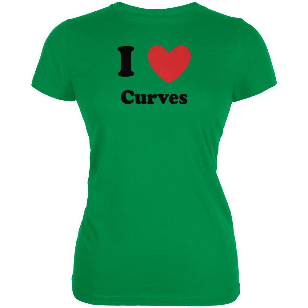 I Heart Love Curves Irish Green Juniors Soft T-Shirt Juniors T-Shirts Old Glory LG Green 