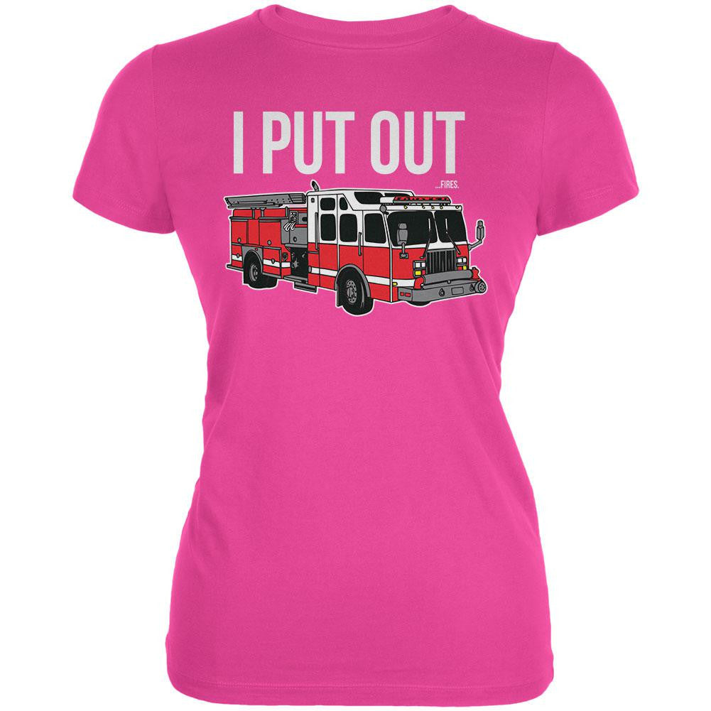 I Put Out ...Fires Hot Pink Juniors Soft T-Shirt Juniors T-Shirts Old Glory 2XL Pink 