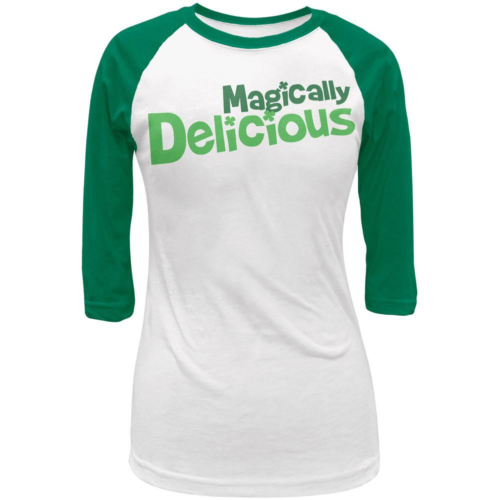 St Patricks Magically Delicious Juniors 3/4 Sleeve Raglan T-Shirt Juniors Raglans Old Glory   