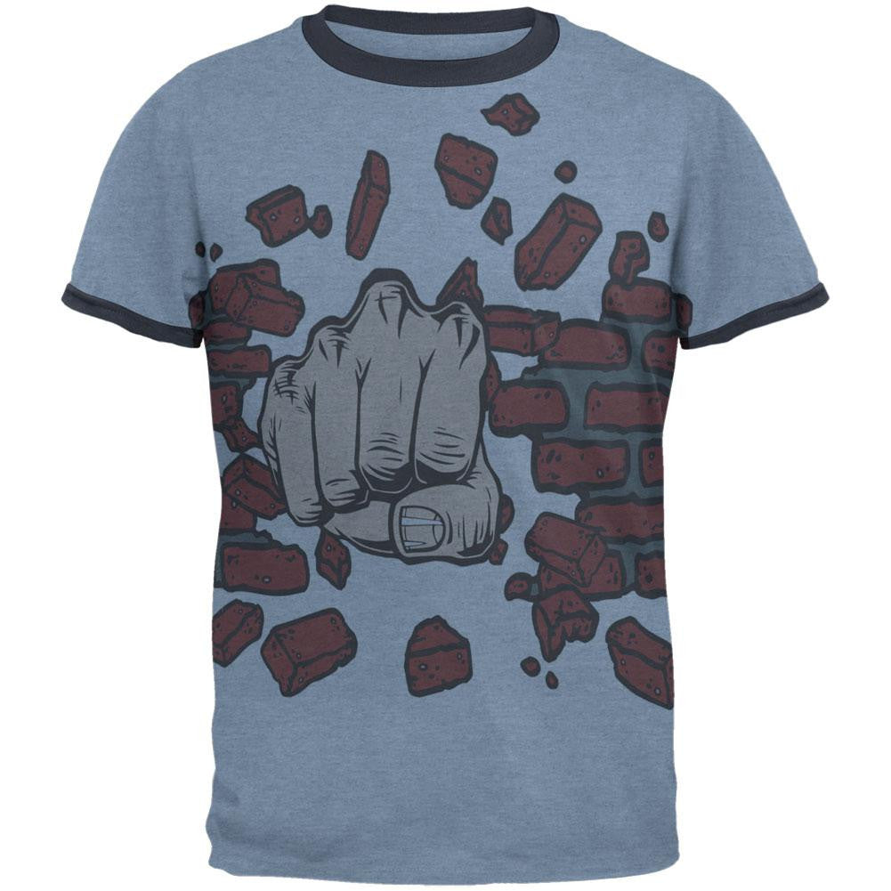 Brick Fist All Over Heather Blue-Navy Men's Ringer T-Shirt Men's T-Shirts Old Glory 2XL Multi 