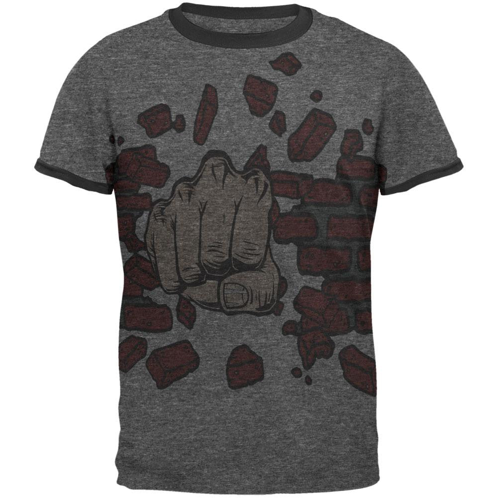 Brick Fist All Over Heather-Black Men's Ringer T-Shirt Men's T-Shirts Old Glory 2XL Multi 