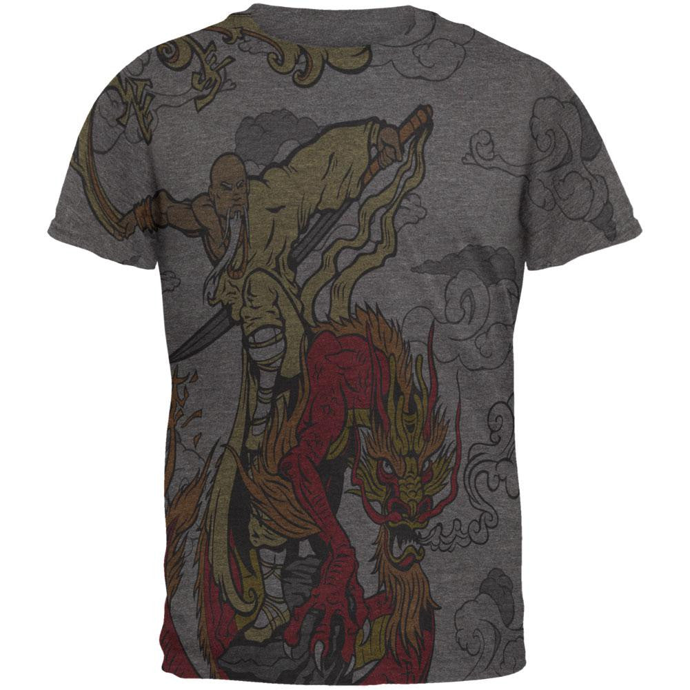 Enter The Dragon Monk All Over Dark Heather Soft Adult T-Shirt Men's T-Shirts Old Glory 2XL Grey 