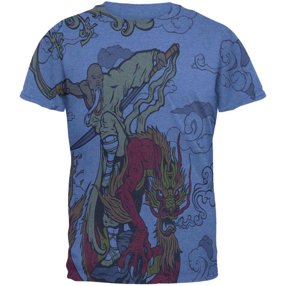 Enter The Dragon Monk All Over Heather Blue Adult T-Shirt Men's T-Shirts Old Glory 2XL Blue 