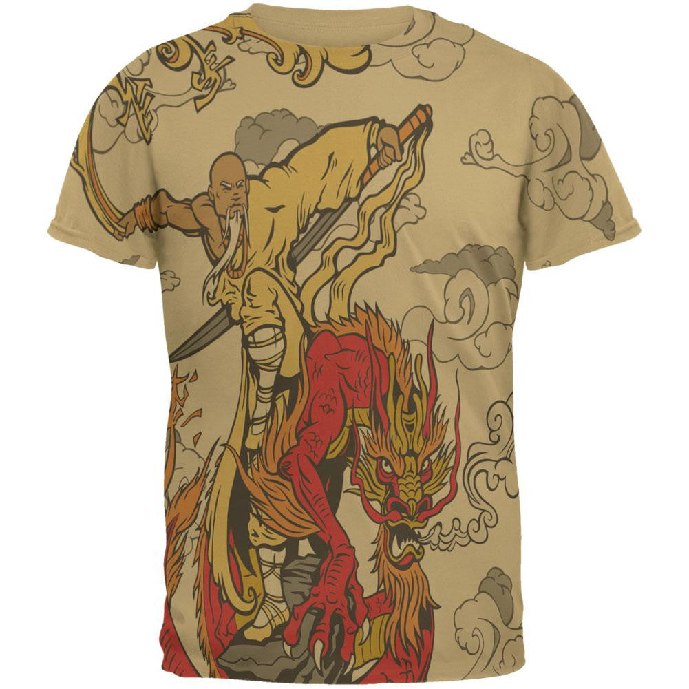 Enter The Dragon Monk All Over Tan Adult T-Shirt Men's T-Shirts Old Glory 2XL Beige 