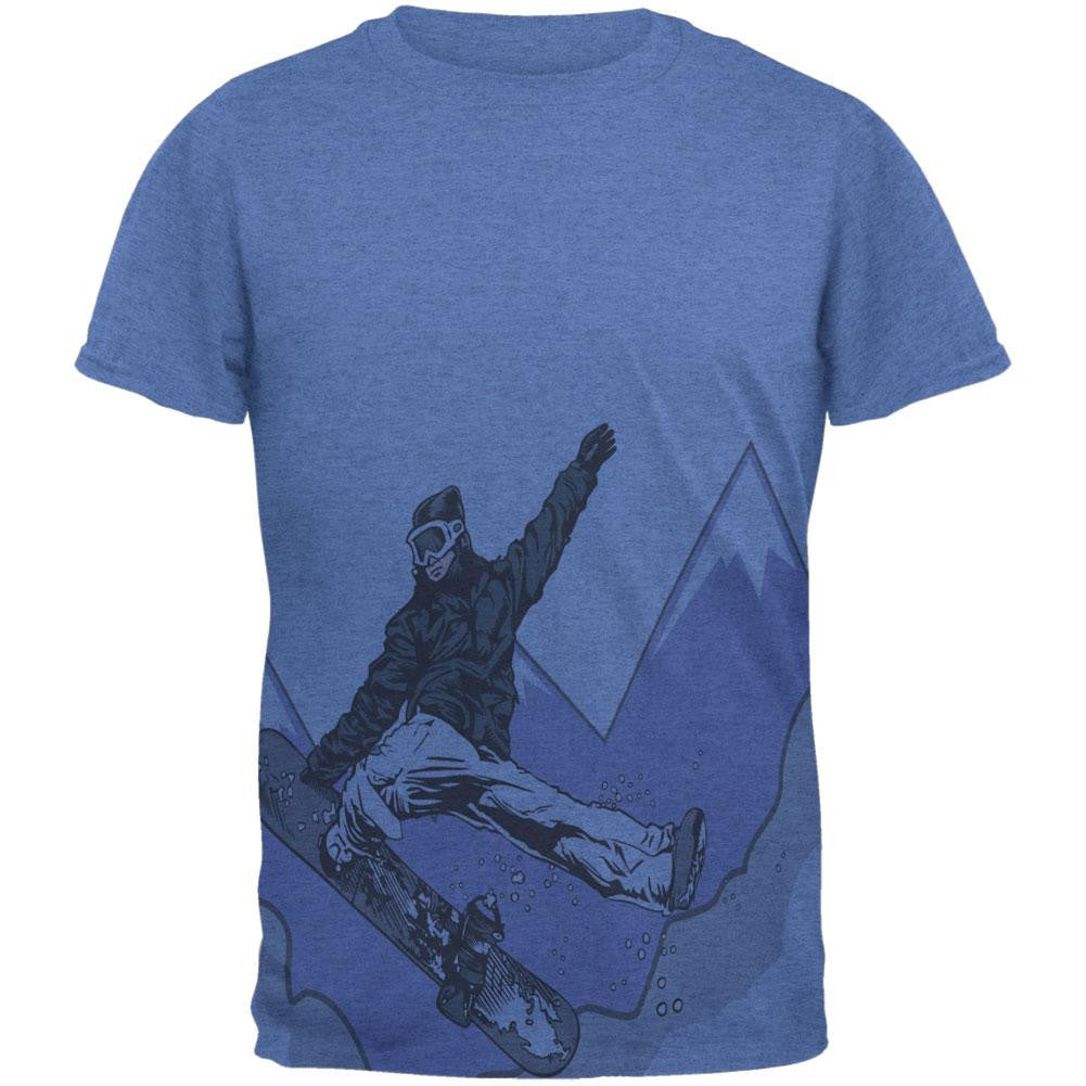 Shred The Gnar Snowboarder All Over Heather Blue Adult T-Shirt Men's T-Shirts Old Glory 2XL Blue 