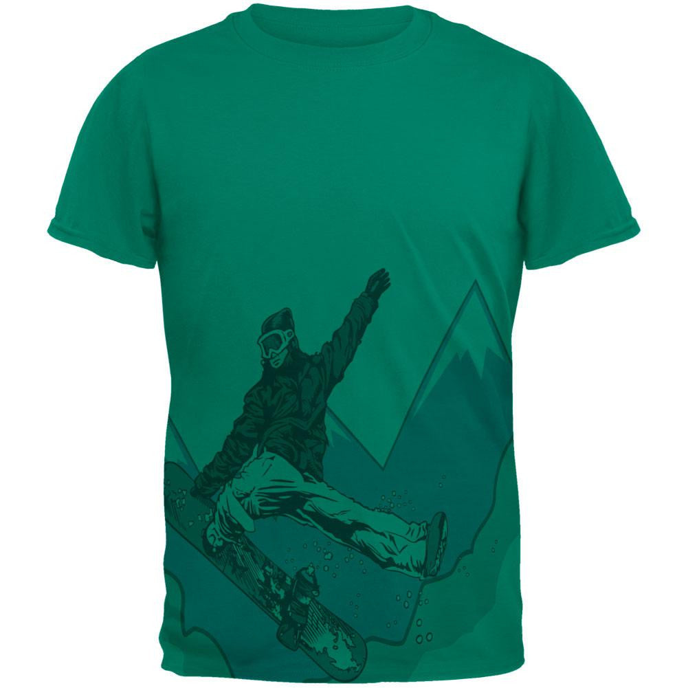 Shred The Gnar Snowboarder All Over Jade Green Adult T-Shirt Men's T-Shirts Old Glory 2XL Green 