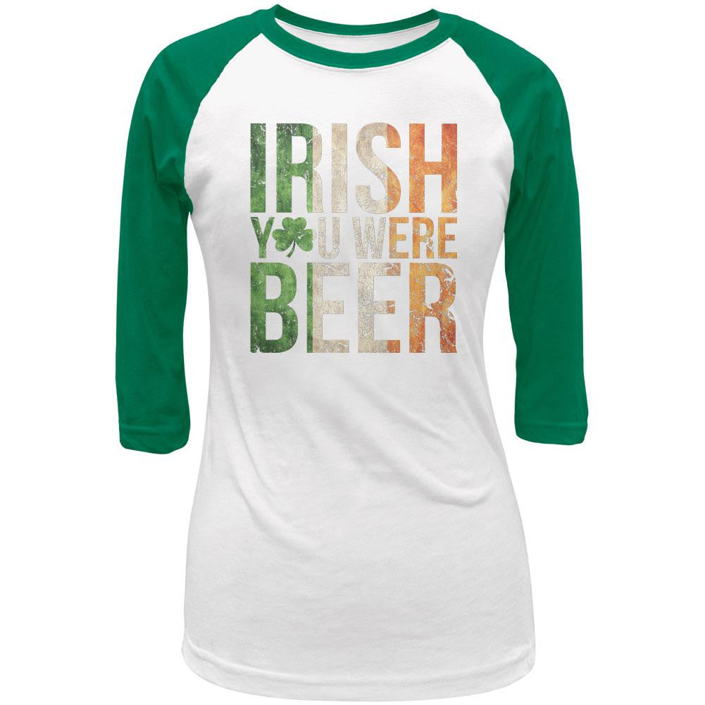 Irish You Were Beer Juniors 3/4 Sleeve Raglan T-Shirt Juniors Raglans Old Glory 2XL Multi 