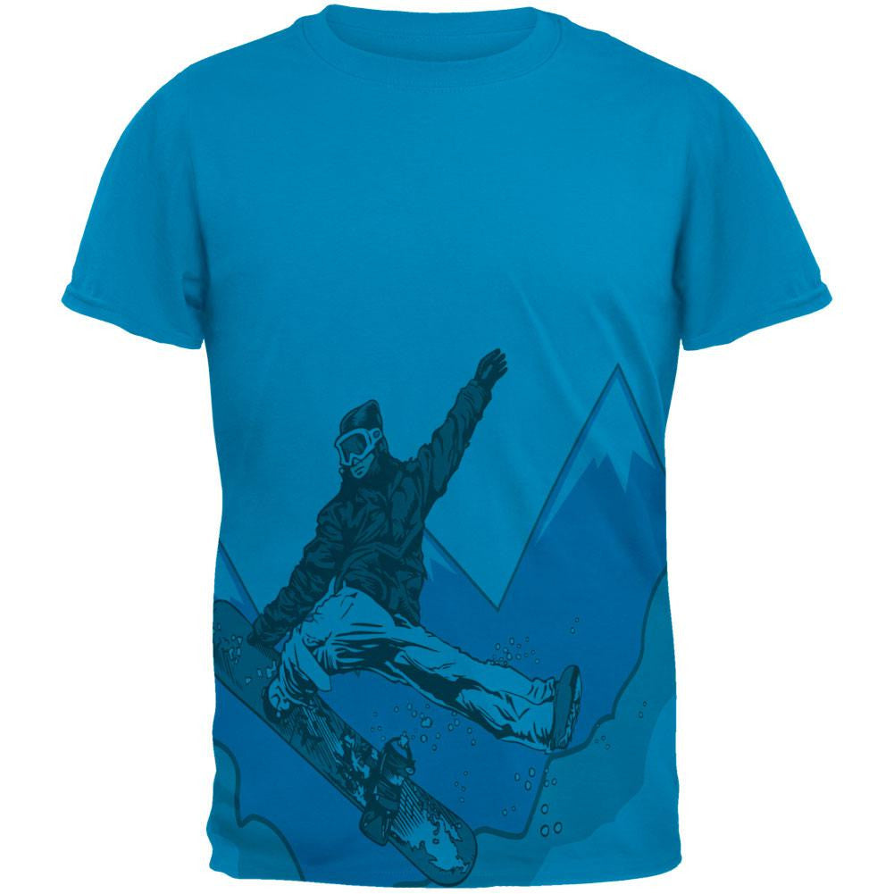 Shred The Gnar Snowboarder All Over Sapphire Blue Adult T-Shirt Men's T-Shirts Old Glory 2XL Blue 