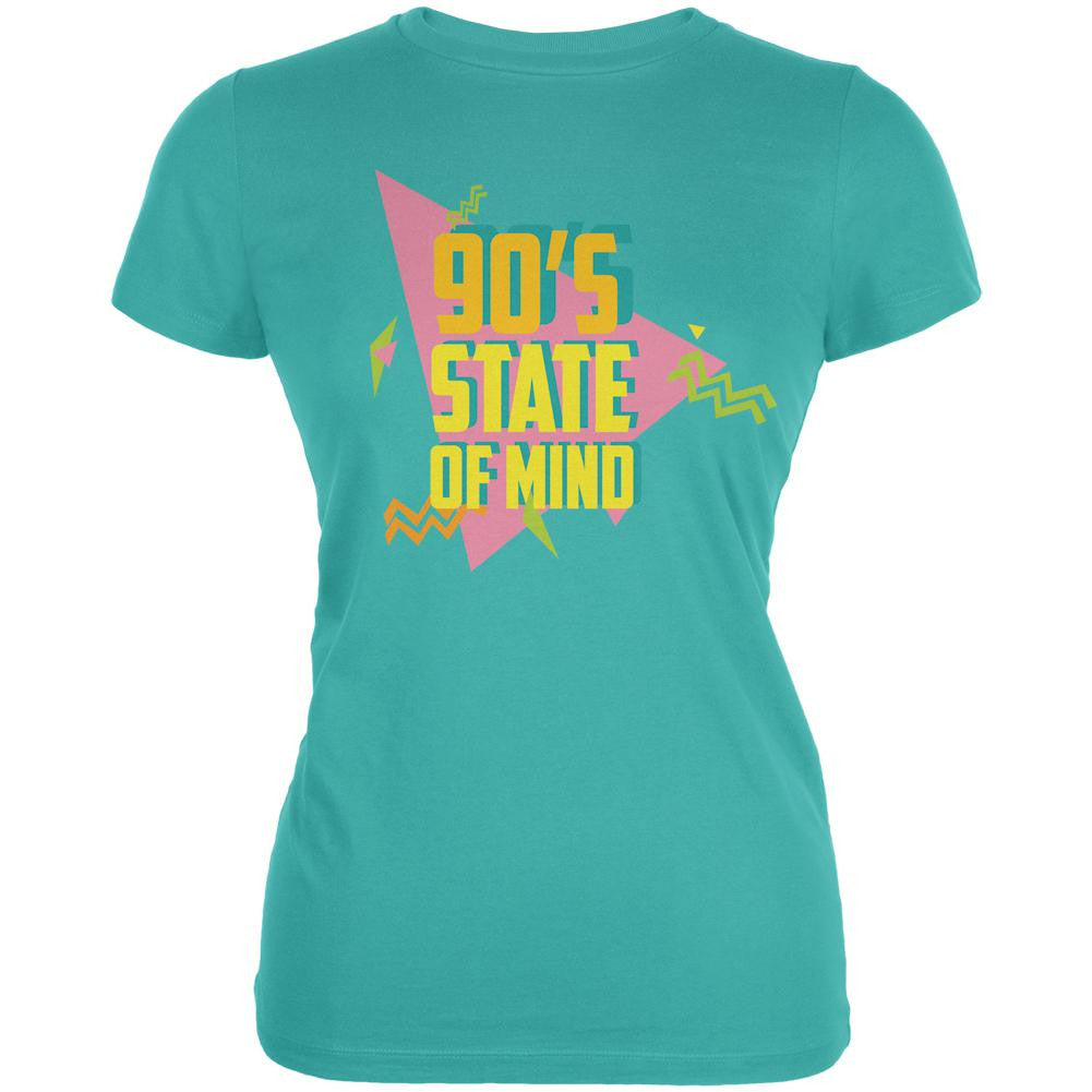 90's State of Mind Teal Juniors Soft T-Shirt Juniors T-Shirts Old Glory LG Blue 