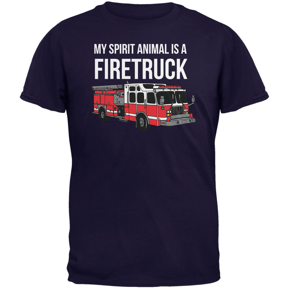 Spirit Animal Firetruck Navy Adult T-Shirt Men's T-Shirts Old Glory 2XL Dark Blue 