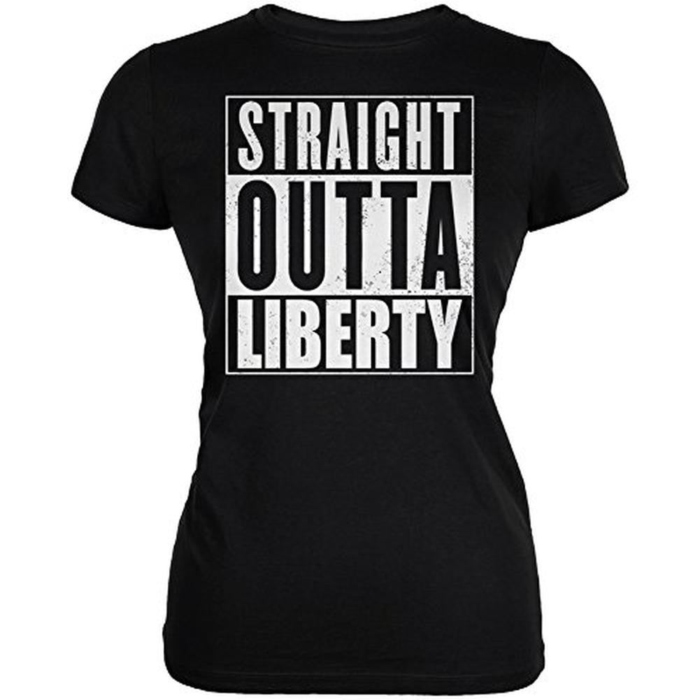 Straight Outta Liberty Black Juniors Soft T-Shirt Juniors T-Shirts Old Glory 2XL Black 