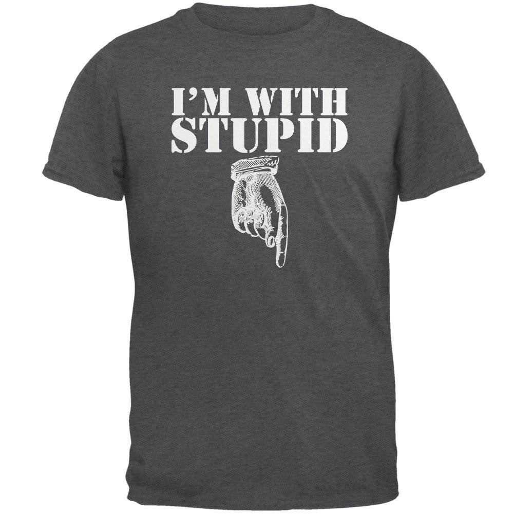 I'm With Stupid Pervert Funny Dark Heather Adult T-Shirt Men's T-Shirts Old Glory 2XL Grey 