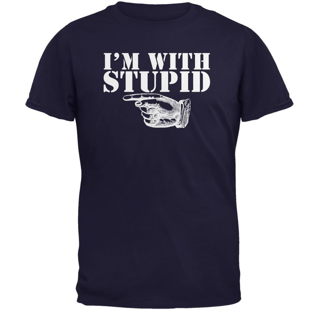 I'm With Stupid Right Funny Navy Adult T-Shirt Men's T-Shirts Old Glory 2XL Blue 