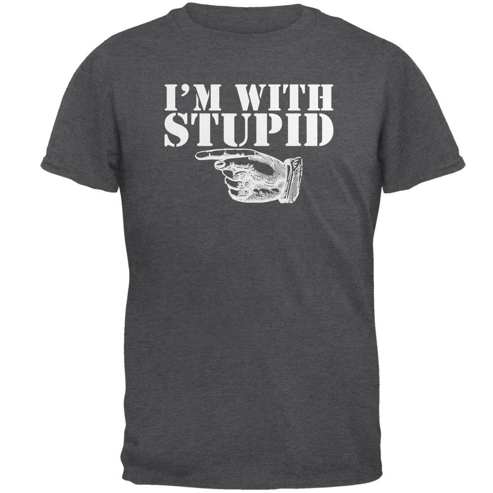 I'm With Stupid Right Funny Dark Heather Adult T-Shirt Men's T-Shirts Old Glory 2XL Grey 