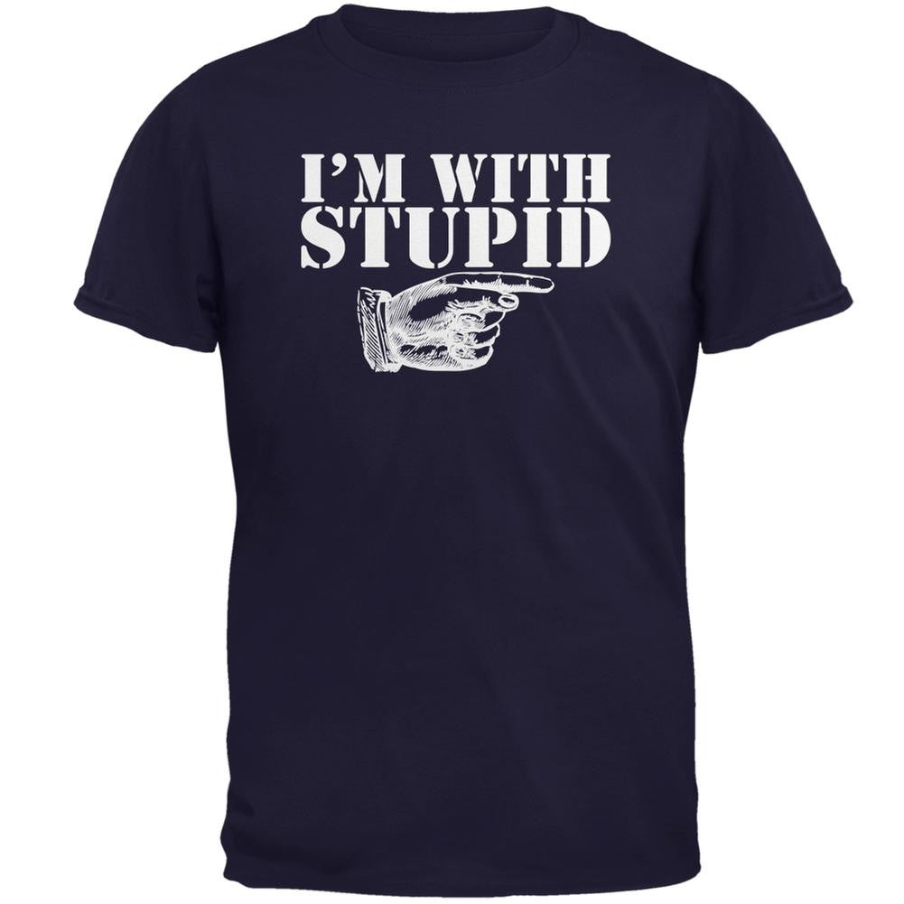 I'm With Stupid Left Funny Navy Adult T-Shirt Men's T-Shirts Old Glory 2XL Blue 