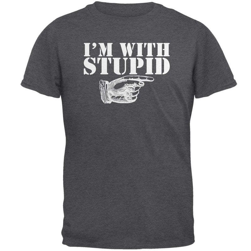 I'm With Stupid Left Funny Dark Heather Adult T-Shirt Men's T-Shirts Old Glory 3XL Dark Heather 