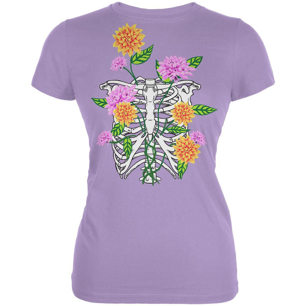 Bones And Flowers Lavender Juniors Soft T-Shirt Juniors T-Shirts Old Glory SM Purple