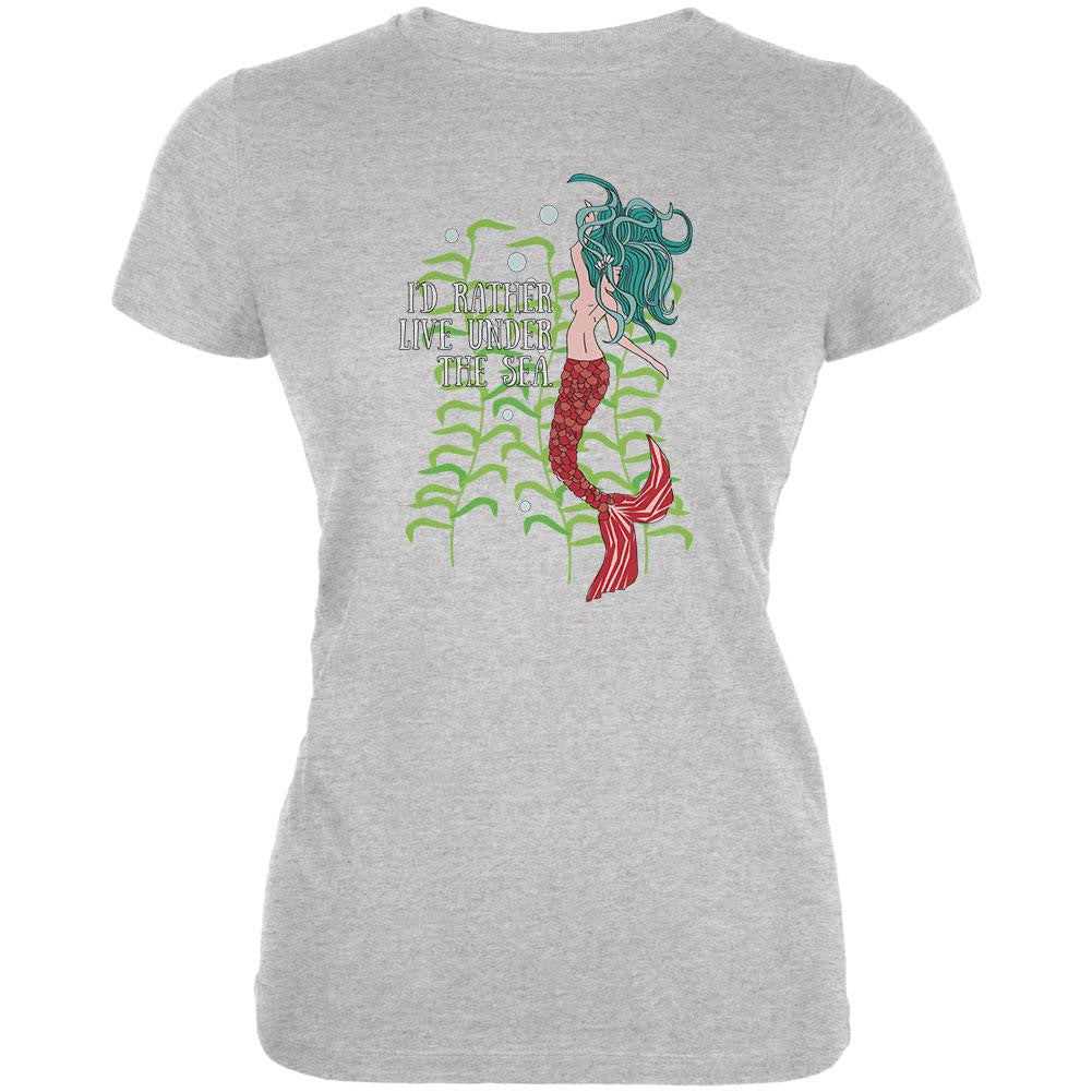 Id Rather Live Under The Sea Heather Grey Juniors Soft T-Shirt Juniors T-Shirts Old Glory 2XL Grey 