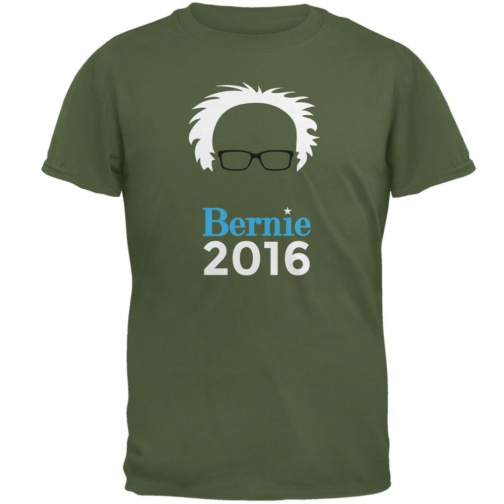 Election 2016 Bernie Sanders Hair Minimalist Military Green Adult T-Shirt Men's T-Shirts Old Glory 2XL Green 