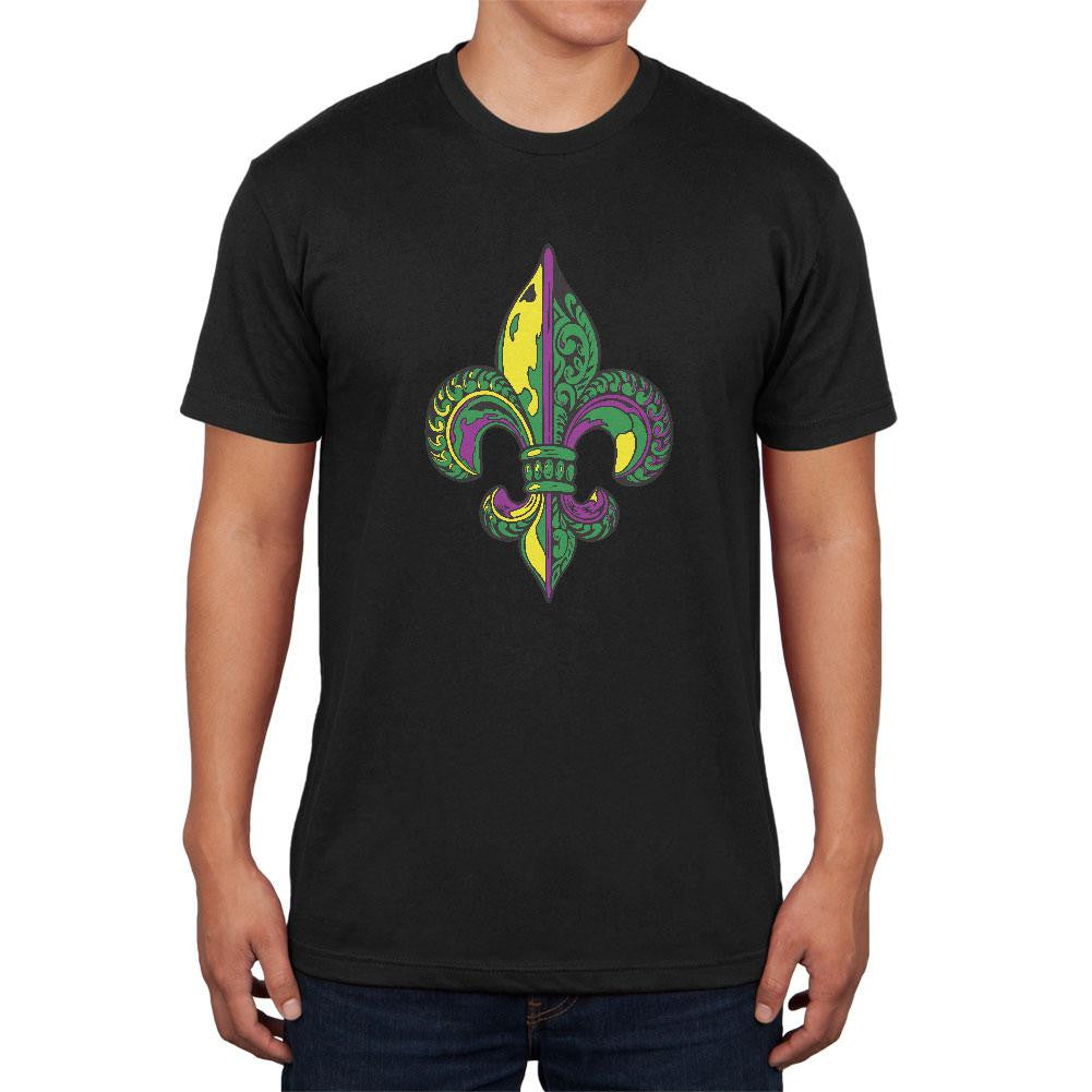 Mardi Gras Ornate Colorful Fleur-de-Lis Black Soft Adult T-Shirt Men's T-Shirts Old Glory 2XL Black 