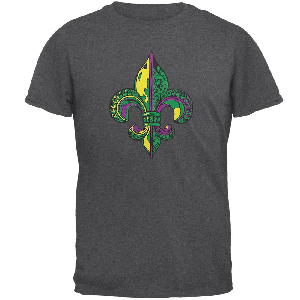 Mardi Gras Ornate Colorful Fleur-de-Lis Dark Heather Adult T-Shirt Men's T-Shirts Old Glory 2XL Grey 