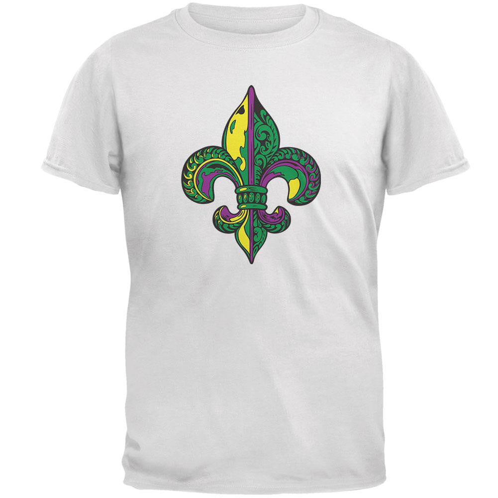 Mardi Gras Ornate Colorful Fleur-de-Lis White Soft Adult T-Shirt Men's T-Shirts Old Glory 2XL White 