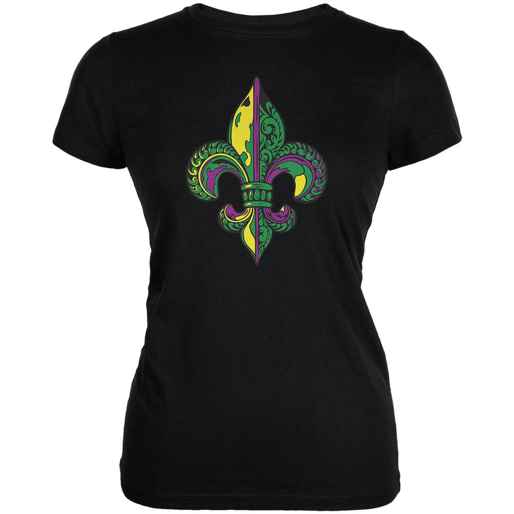 Mardi Gras Ornate Colorful Fleur-de-Lis Black Juniors Soft T-Shirt Juniors T-Shirts Old Glory 2XL Black 