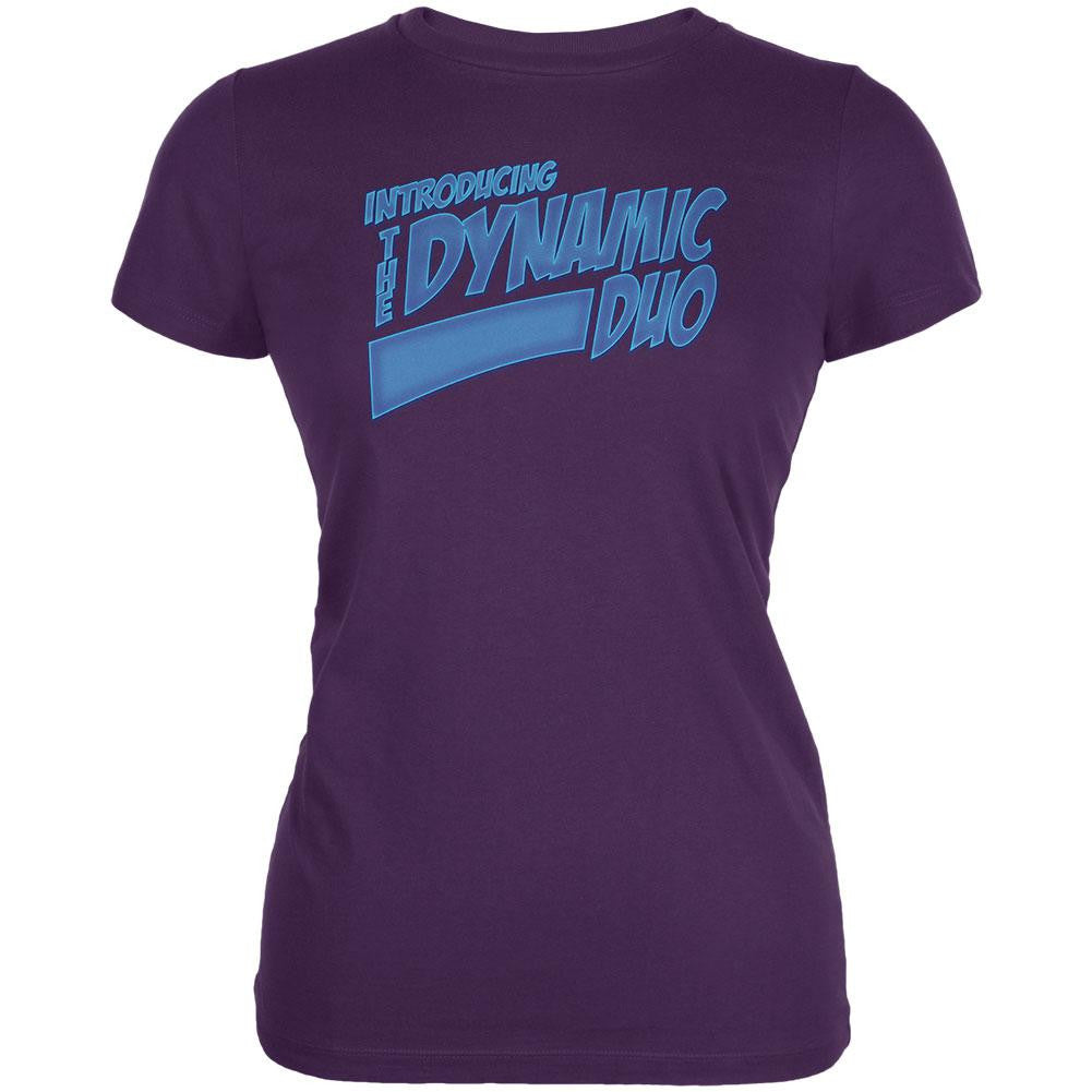 Dynamic Duo Funny Comic Book Purple Juniors Soft T-Shirt Juniors T-Shirts Old Glory SM Purple 