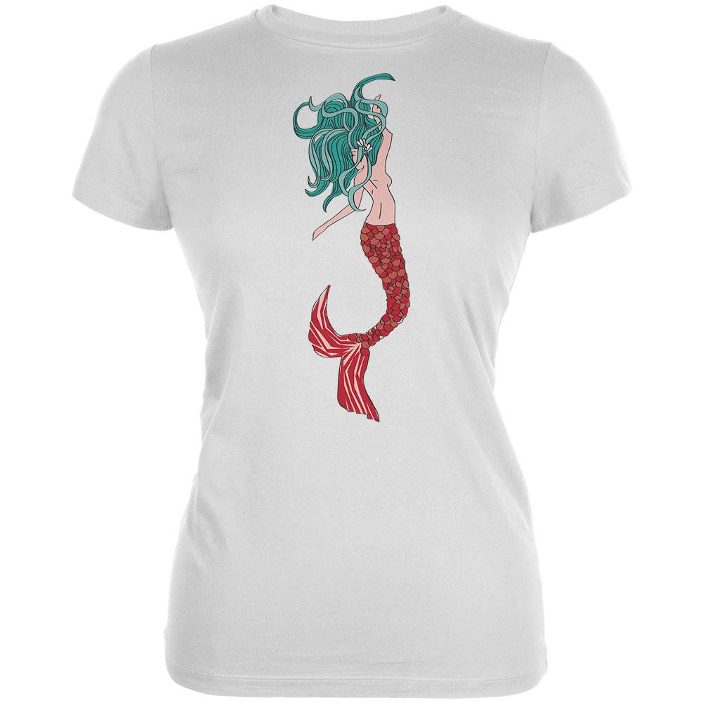 Mermaid White Juniors Soft T-Shirt Juniors T-Shirts Old Glory 2XL White 