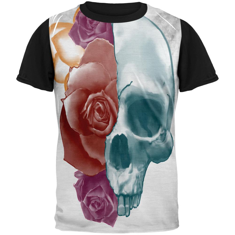 Blooming Flowers Skull Adult Black Back T-Shirt Men's T-Shirts Old Glory SM Multi 