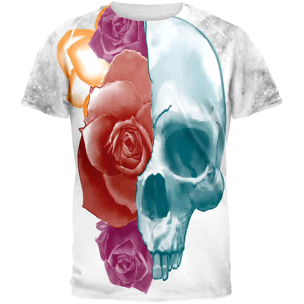 Blooming Flowers Skull All Over Adult T-Shirt Men's T-Shirts Old Glory 2XL Multi 