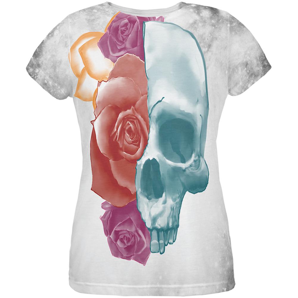 Blooming Flowers Skull All Over Womens T-Shirt Women's T-Shirts Old Glory 2XL Multi 