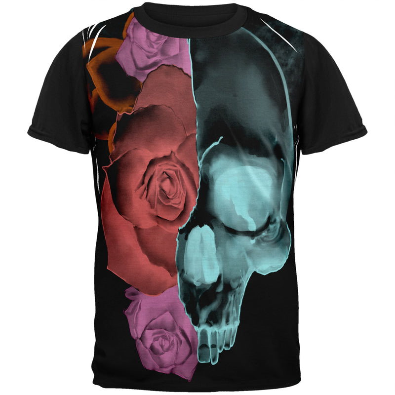 Blooming Flowers Skull XRay Adult Black Back T-Shirt Men's T-Shirts Old Glory 2XL Multi 