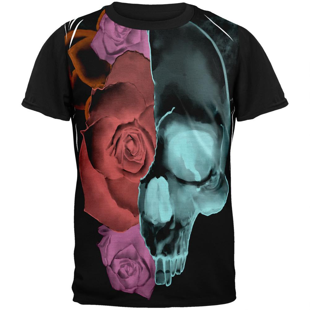 Blooming Flowers Skull XRay Adult Black Back T-Shirt Men's T-Shirts Old Glory SM Multi 