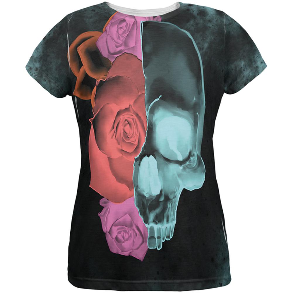 Blooming Flowers Skull XRay All Over Womens T-Shirt Women's T-Shirts Old Glory 2XL Multi 