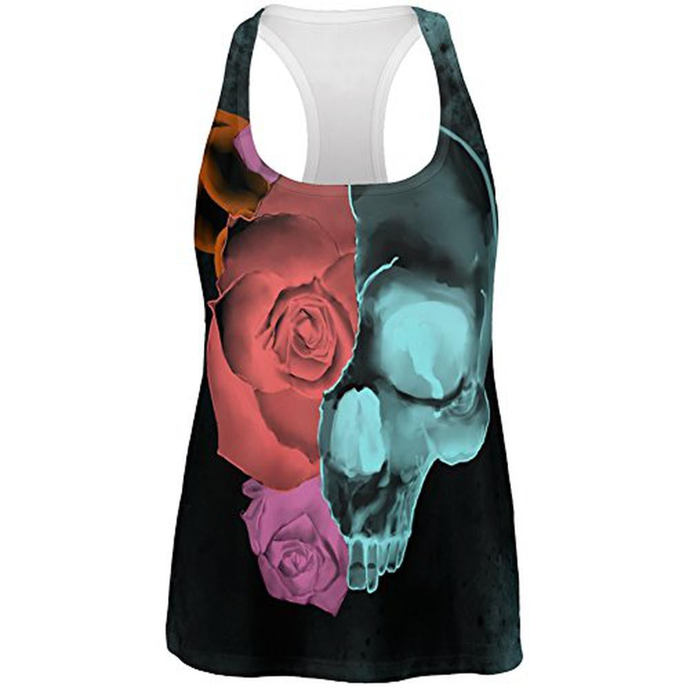 Blooming Flowers Skull XRay All Over Womens Racerback Tank Top Women's Tank Tops Old Glory 2XL Multi 