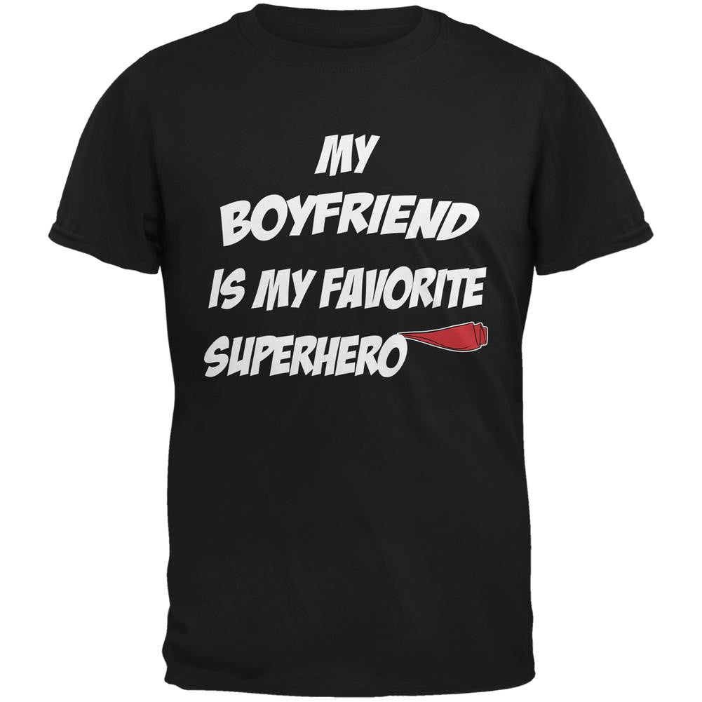 Boyfriend is My Superhero Black Adult T-Shirt Men's T-Shirts Old Glory 2XL Black 