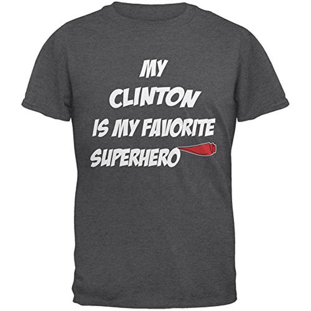 Election 2016 Clinton is My Superhero Dark Heather Adult T-Shirt Men's T-Shirts Old Glory 2XL Grey 